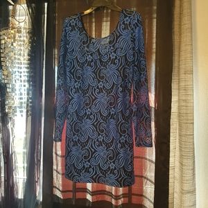 Blue and black mini lace dress size large